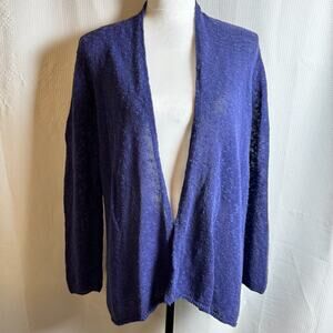 Eileen Fisher Linen & Cotton Purple Size M Open Front Knit Cardigan in EUC